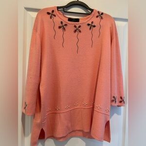 Vintage Pink Women’s Sweater with Beaded Trim May fit Sz L/XL